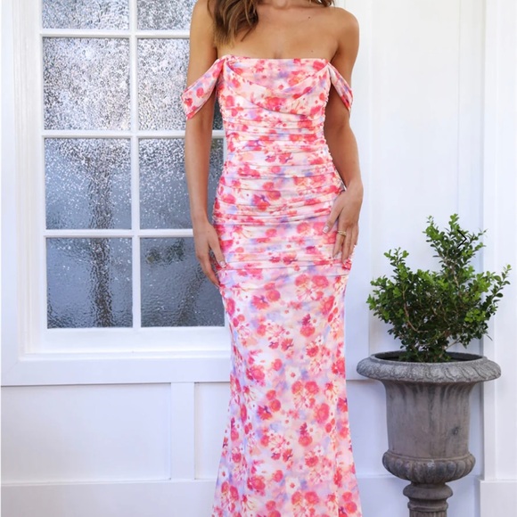 Hello Molly Dresses & Skirts - Hello Molly Pink Floral Off-Shoulder Maxi Dress